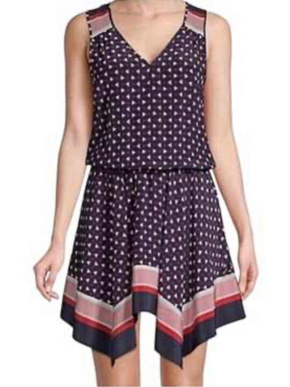 Joie Ginabel Geometric Print Silk Blouson Dress, Handkerchief Hemline - Medium